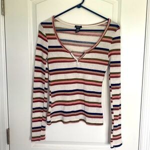 Rue 21 Long Sleeve Knit Style Top with Horizontal Strip Design